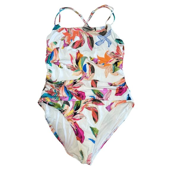 SOLD LA BLANCA Floral One Piece Swimsuit Women 16 Paradise Tropical Cross Back - Picture 3 of 16